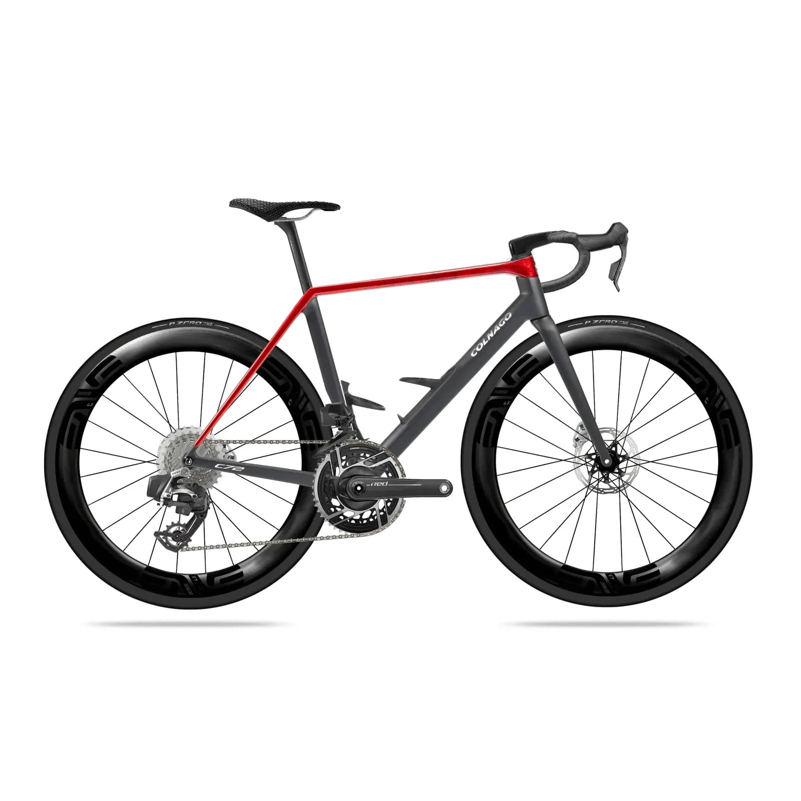 Colnago C72 in Black / Red with SRAM RED AXS and Enve wheels, side view